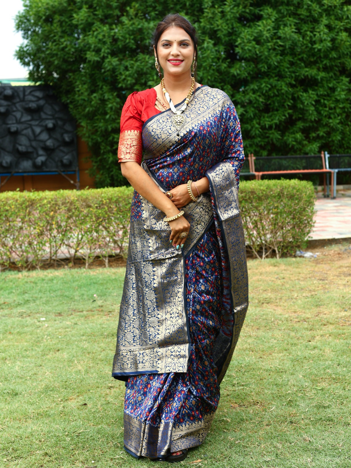 Wedding Wear Navy Blue Color Zari Weaving Saree