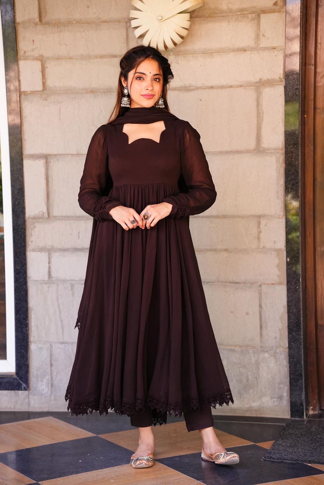Maroon Color Fully Stitched Anarkali Gown