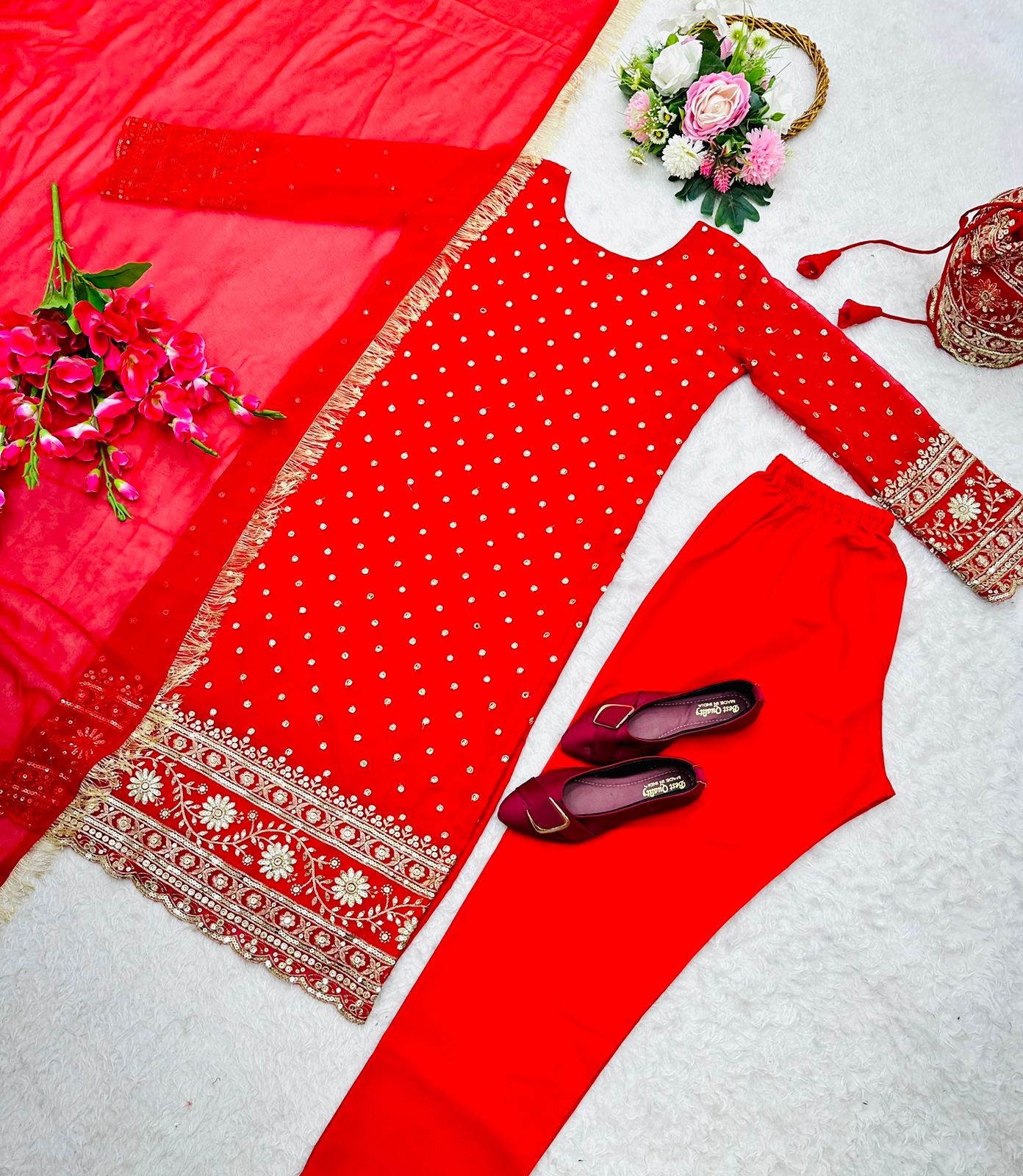 Beautiful Red Color Sequence Work Salwar Suit