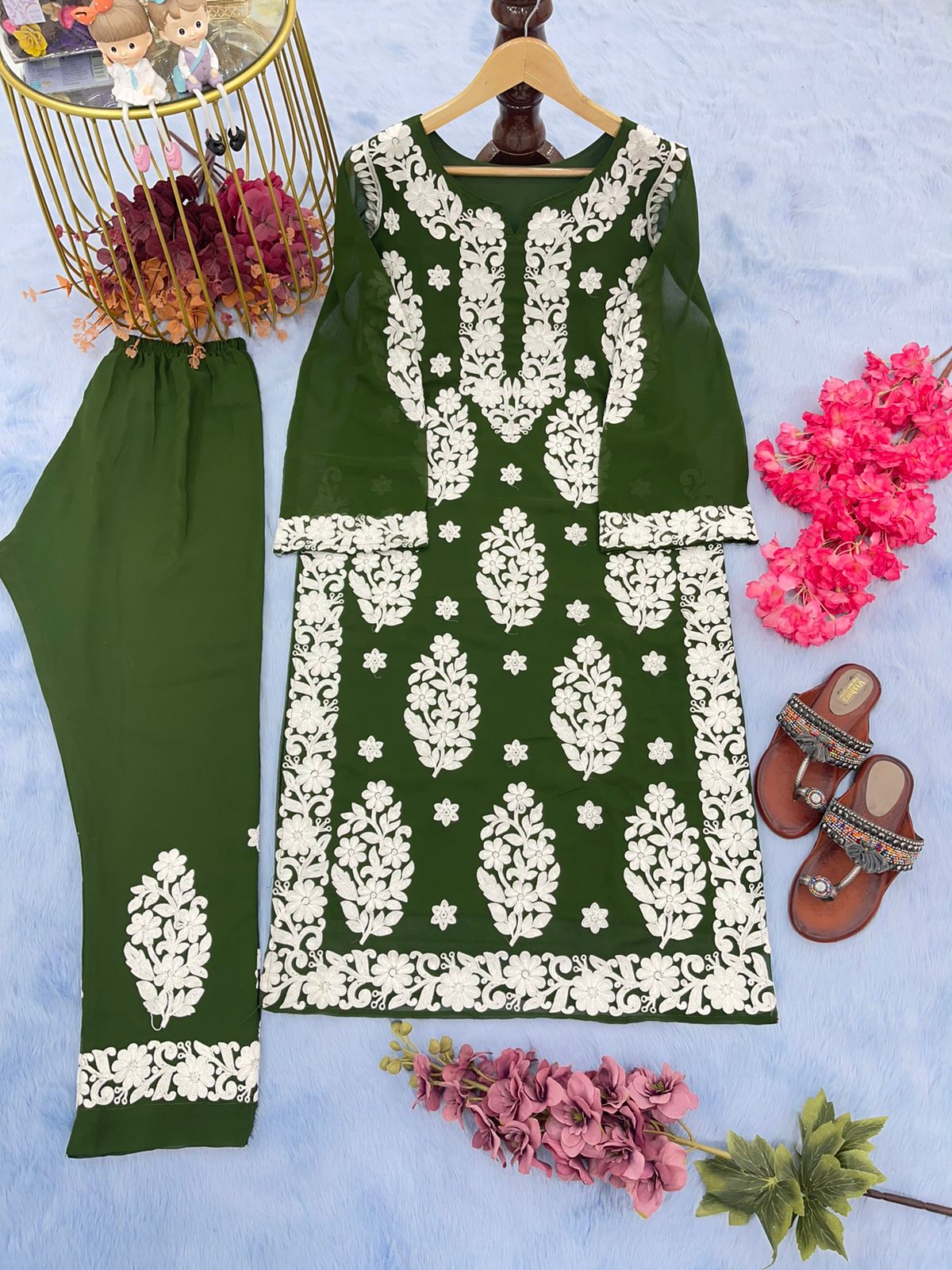 Pretty Thread Work Mehndi Green Color Salwar Suit