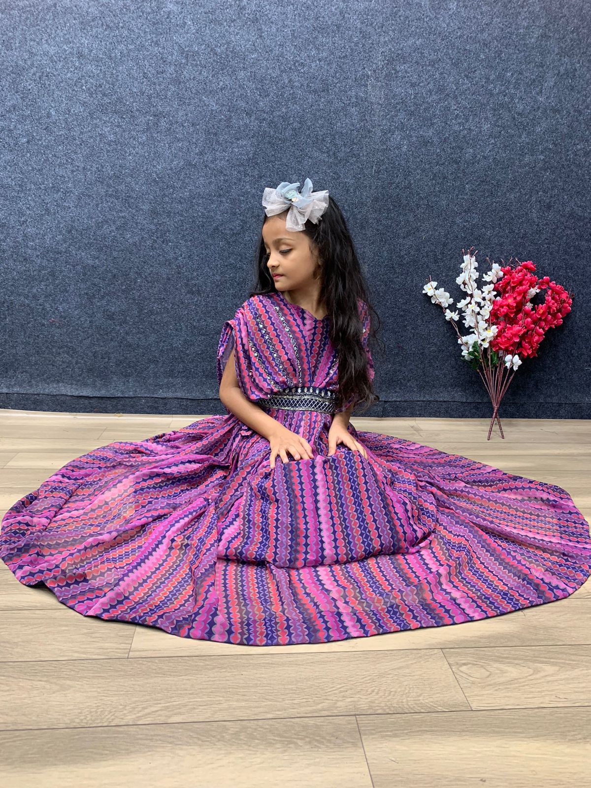 Party Wear Look Purple Color Hand Work Kids Gown
