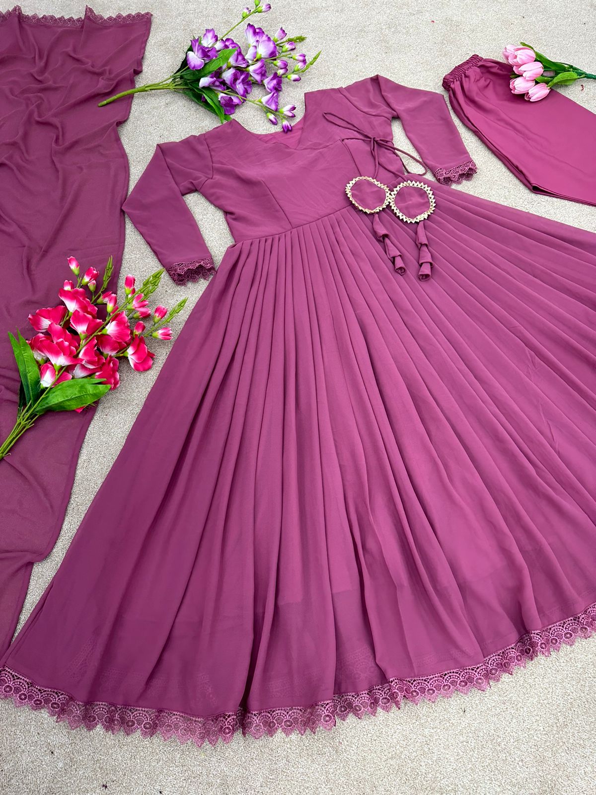 Function Wear Dusty Pink Color Anarkali Gown