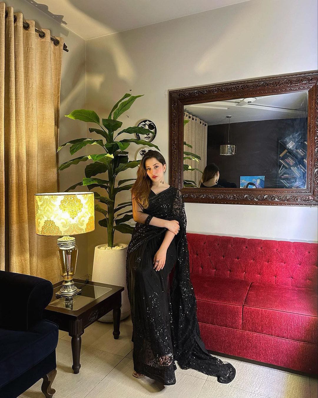 Attractive Black Color Sequence Work Net Saree
