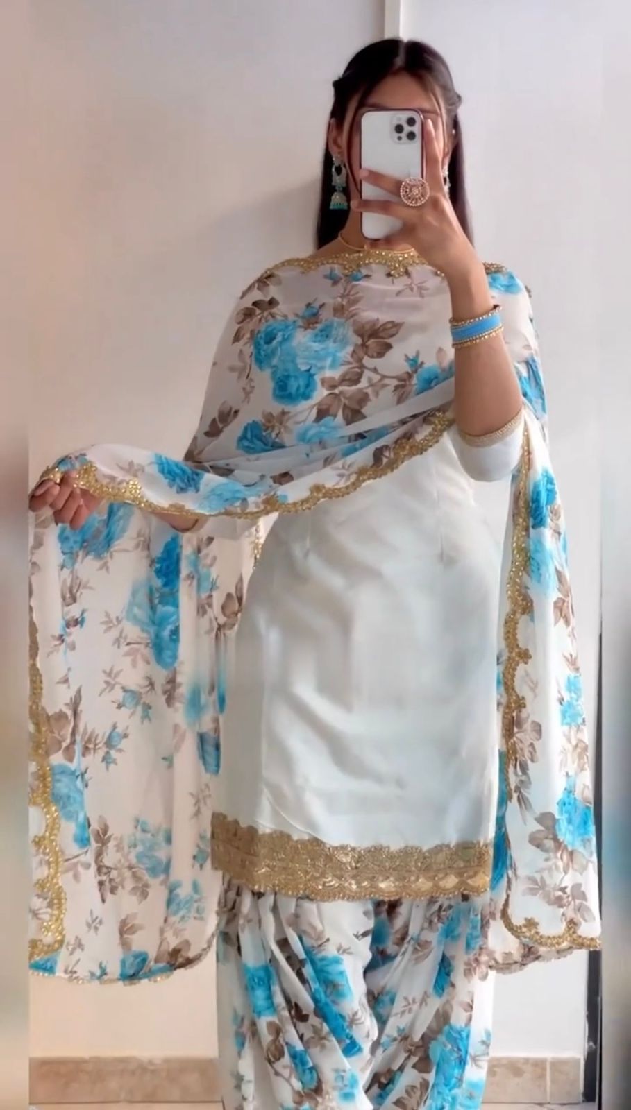 Lovely White and Sky Color Sequence Work Dhoti Suit