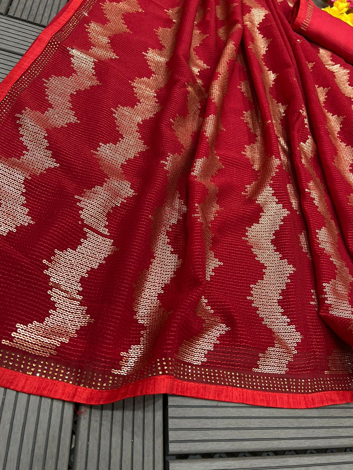 Occasion Wear Red Color Beautiful Work Saree