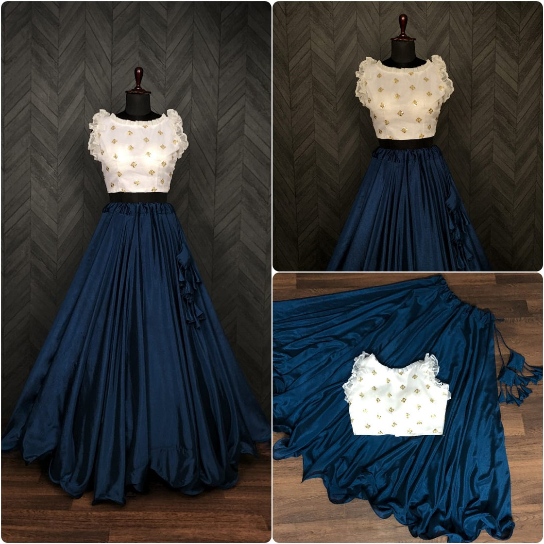 Party Wear Navy Blue Color Sleeveless Lehenga With Blouse