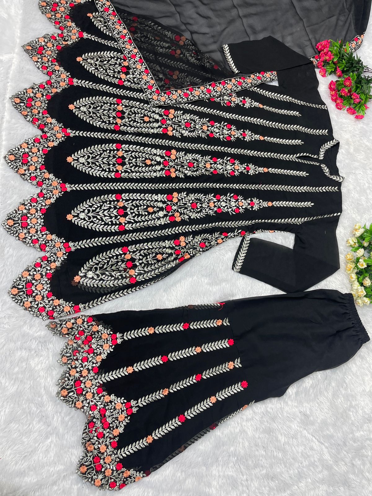 Black Color Embroidered Work Top With Palazzo