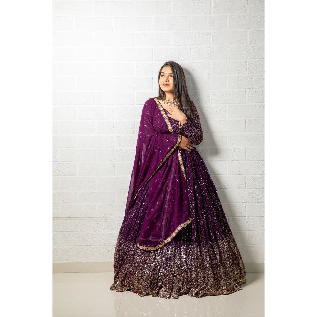 Buy Purple Velvet Embroidered Zardozi V Neck Bridal Lehenga Set For Women  by Bindani by Jigar & Nikita Online at Aza Fashions.