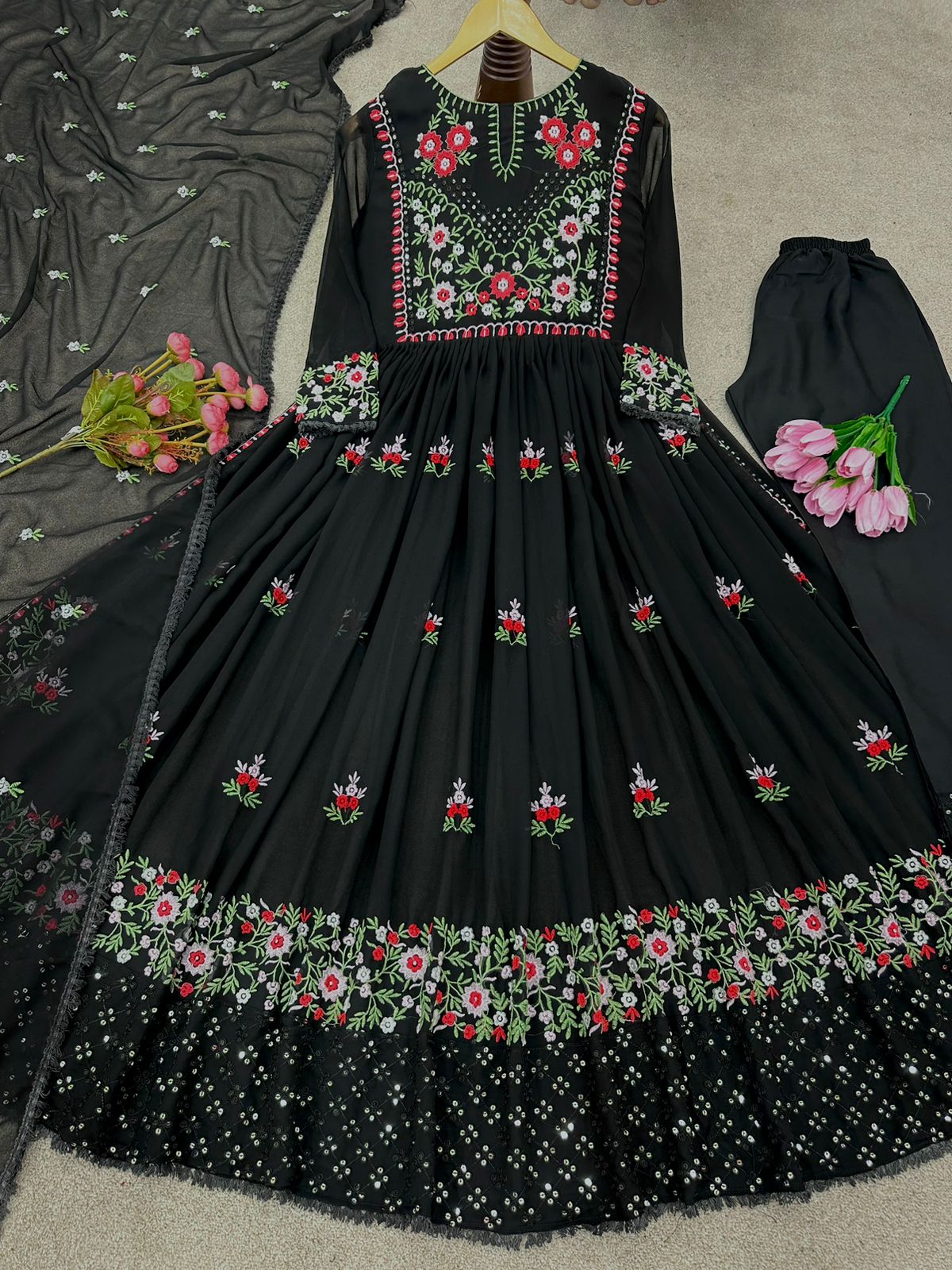 Lovely Black Color Embroidery Work Salwar Suit