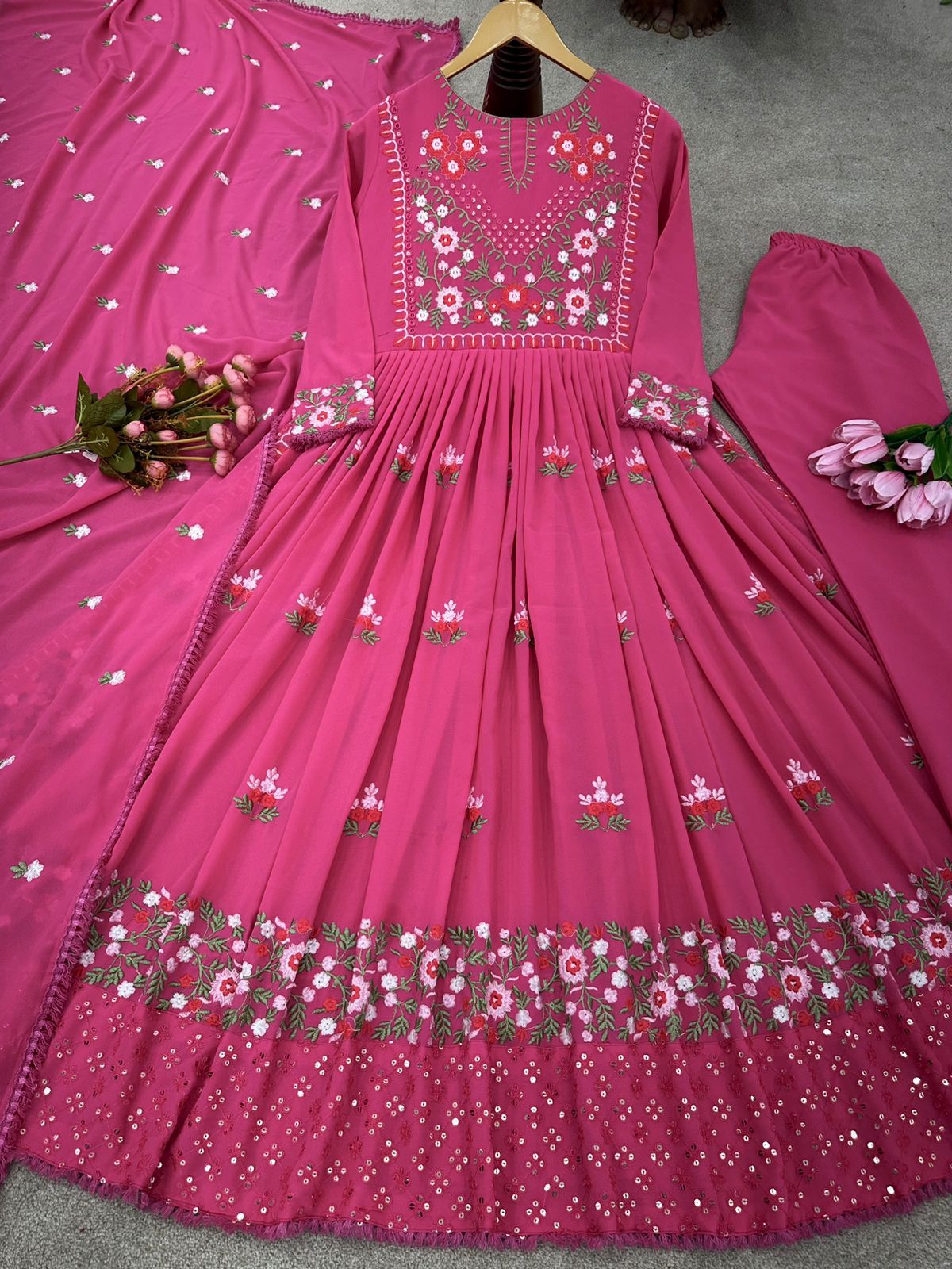 Lovely Pink Color Embroidery Work Salwar Suit