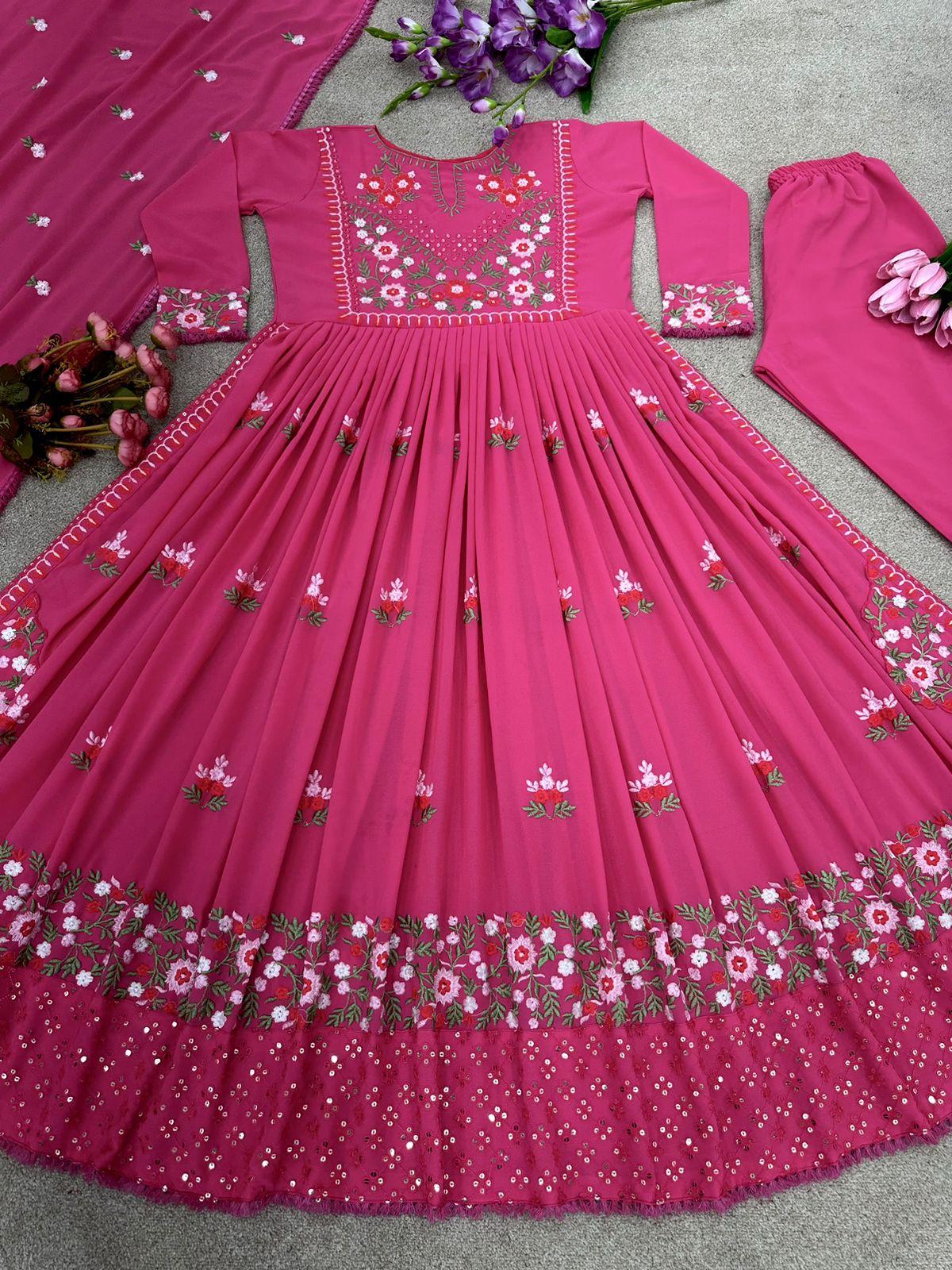 Lovely Pink Color Embroidery Work Salwar Suit