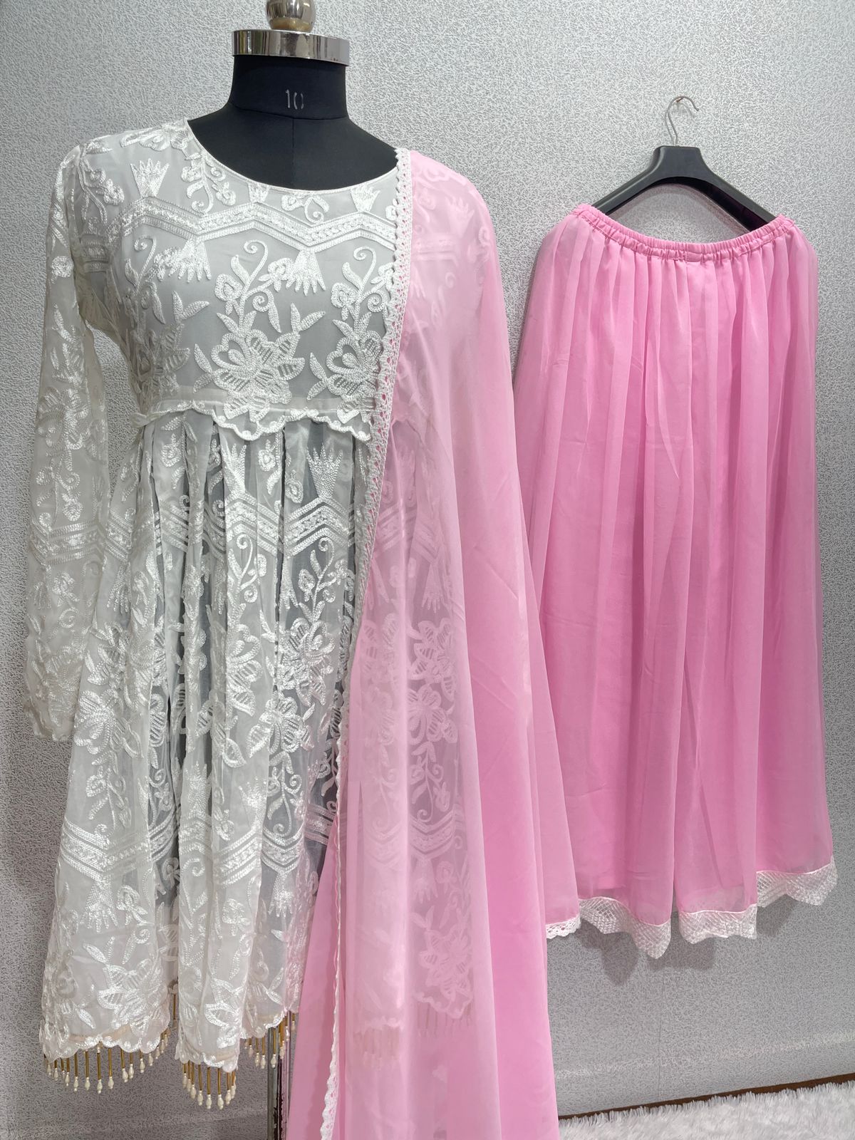 Latest Light Pink Color Moti Less Palazzo Suit