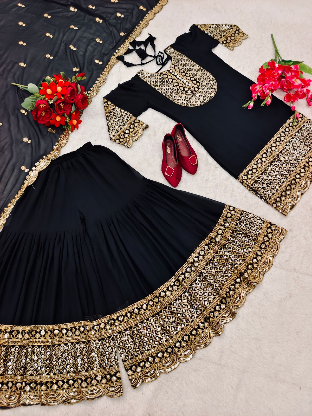 Glimmering Sequence Work Black  Color Sharara Suit