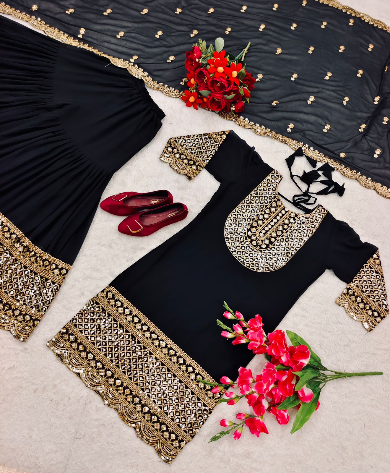 Glimmering Sequence Work Black  Color Sharara Suit