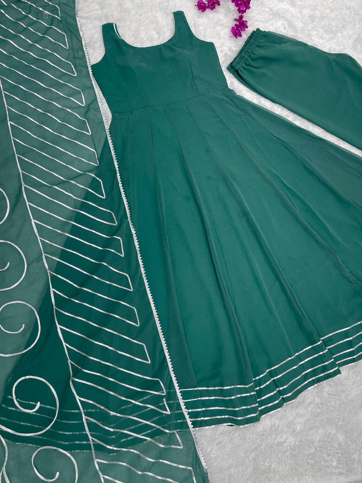 Gorgeous Gota Patti Work Teal Green Gown