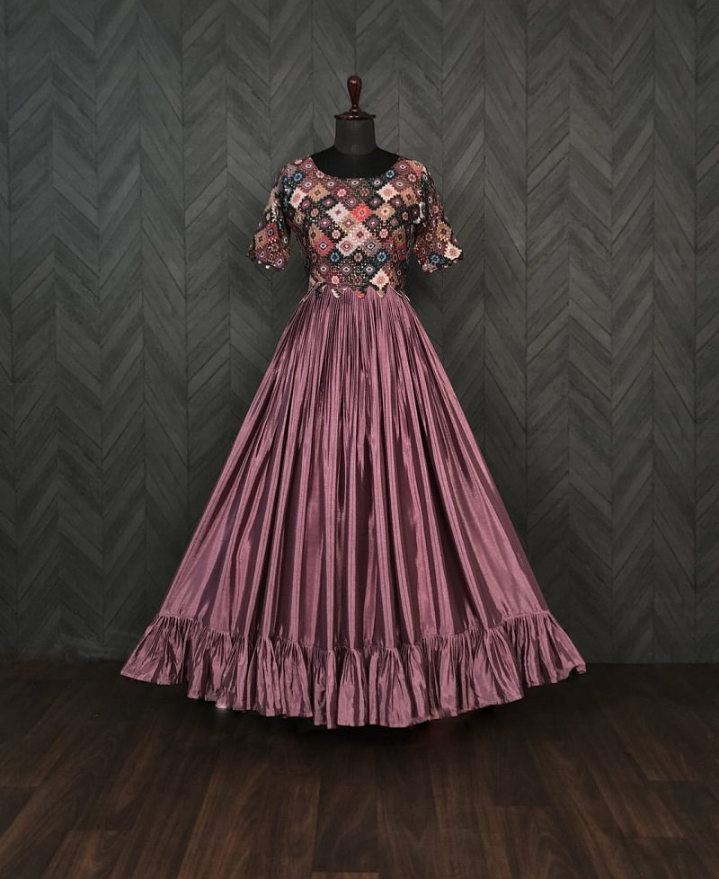 Lovely Dusty Pink Color Sequence Work Gown