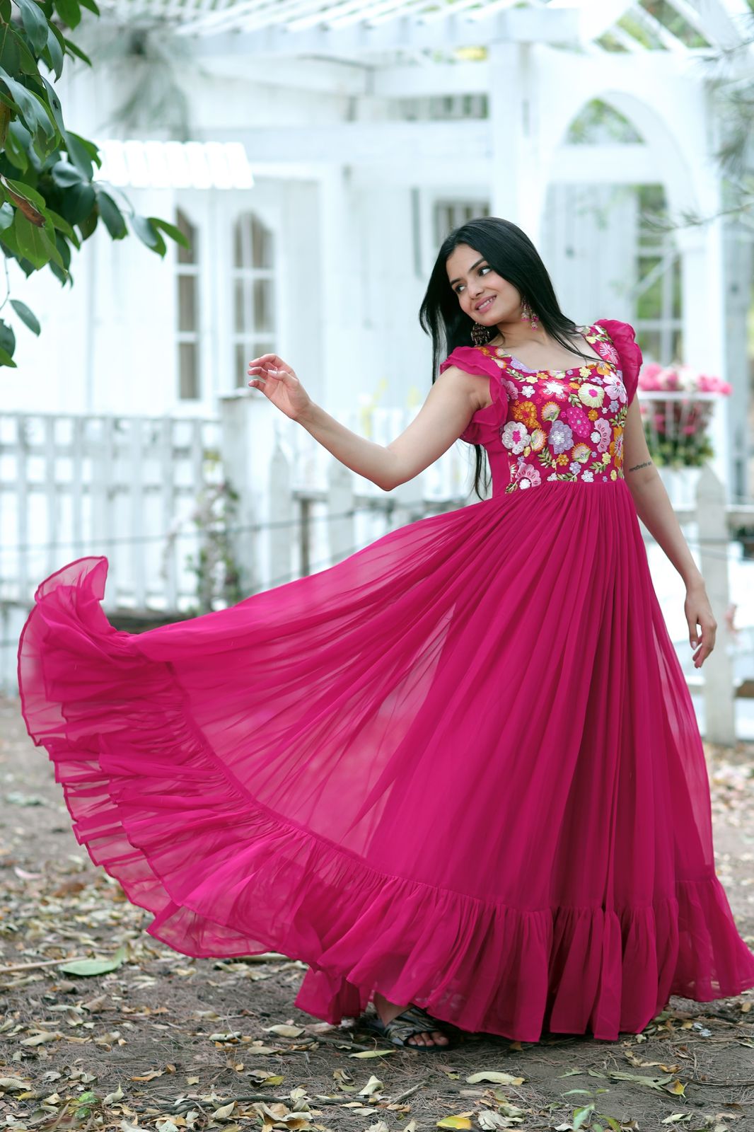 Party Wear Pink Color Embroidered work Gown
