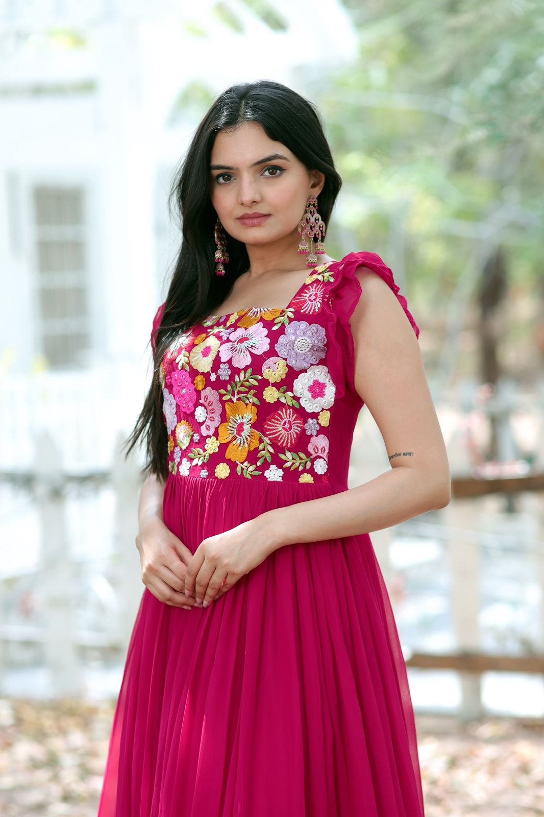 Party Wear Pink Color Embroidered work Gown