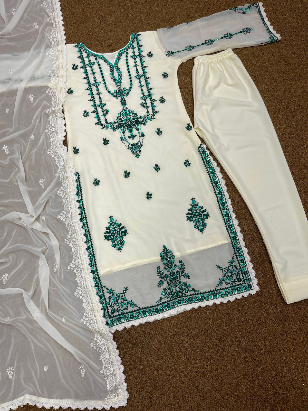 Amazing Hand Work Off White Colo Salwar Suit