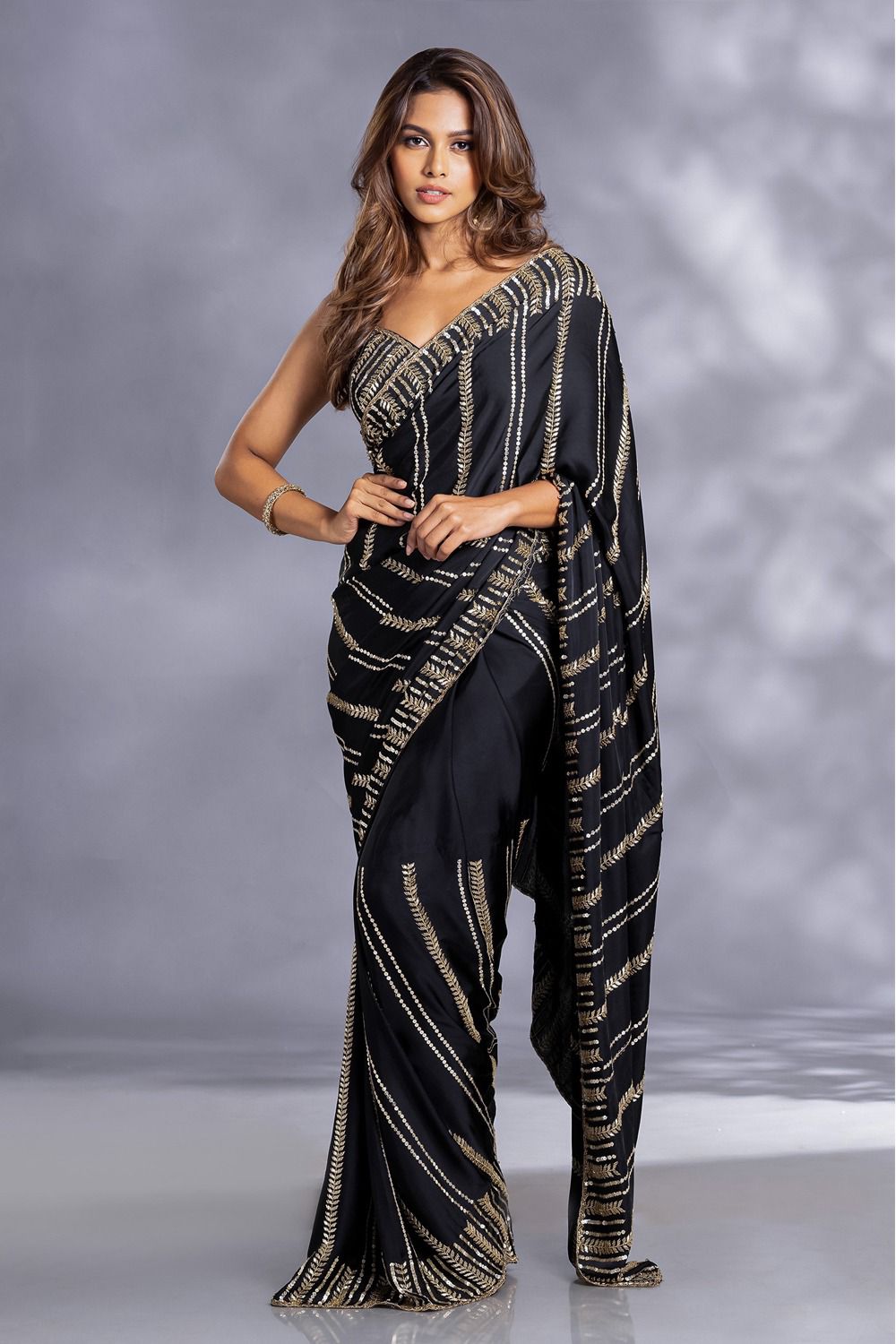 Party Wear Sequence Work Black Saree