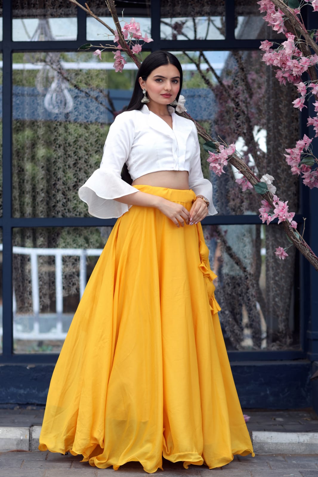 Yellow Plain Lehenga With Shimmering Belt | Haldi dress, Designer dresses  indian, Bridal lehenga