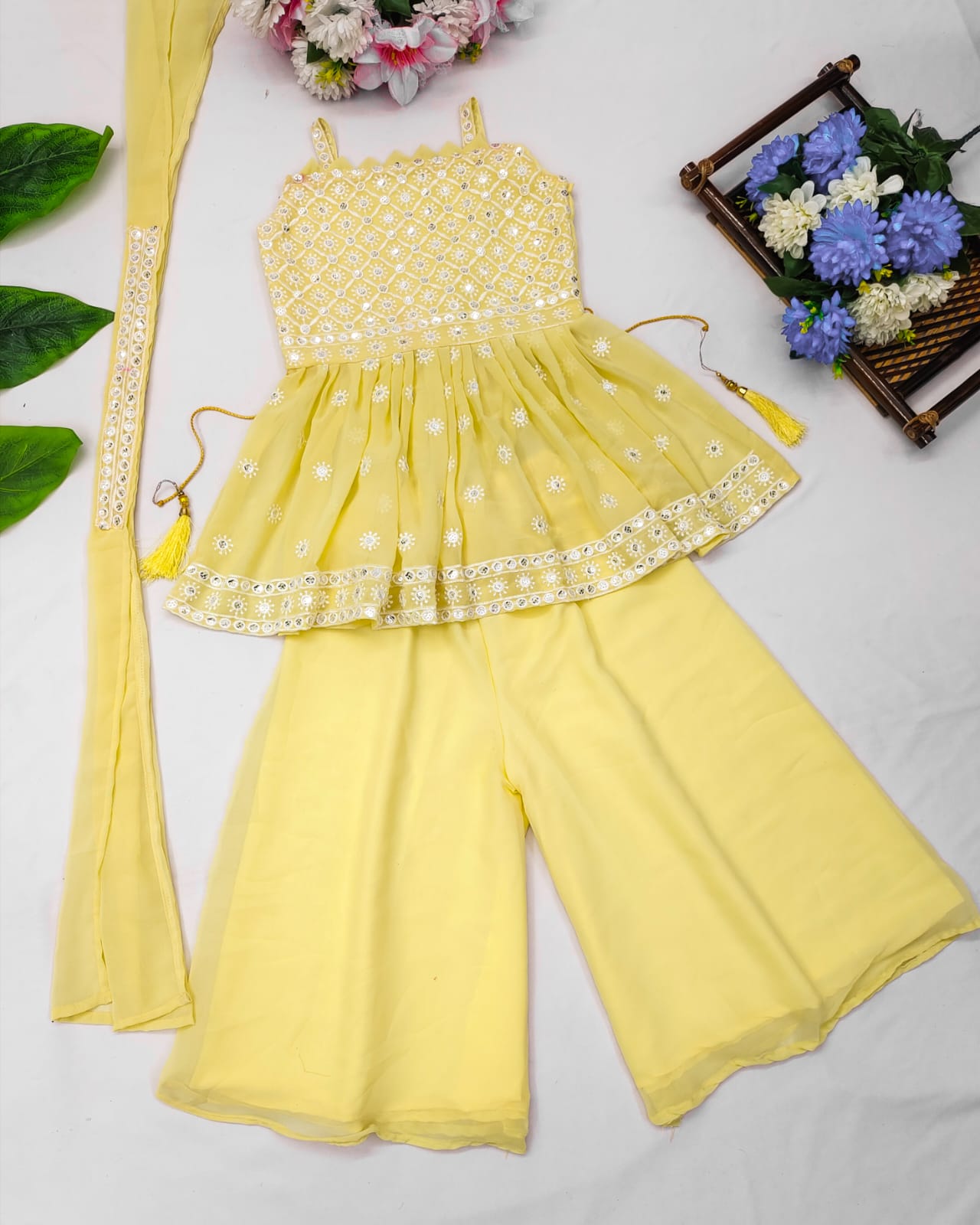 Party Wear Yellow Color Kid's Top With Sharara
