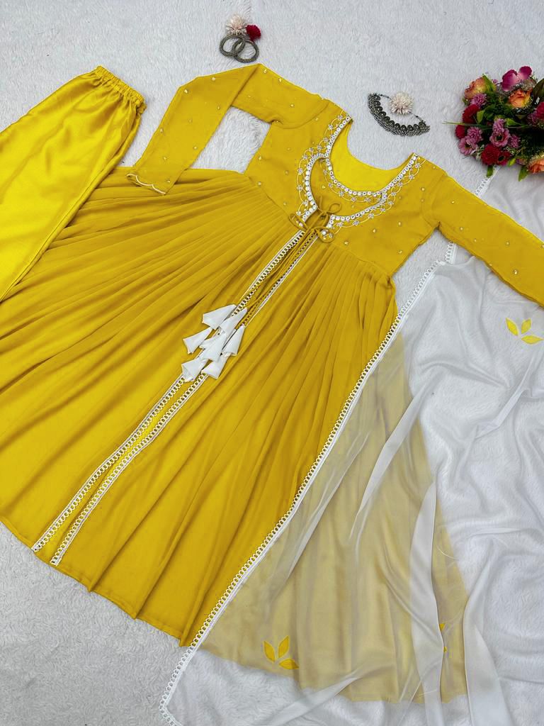 Koti Style Yellow Color Sequence Work Gown