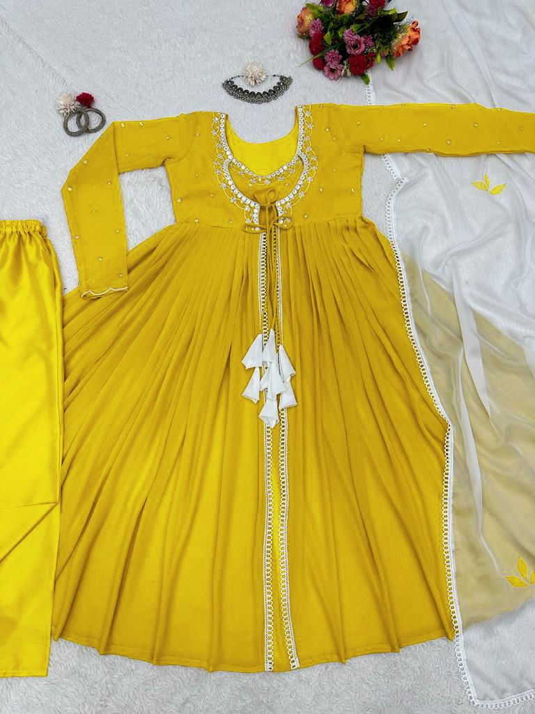 Koti Style Yellow Color Sequence Work Gown