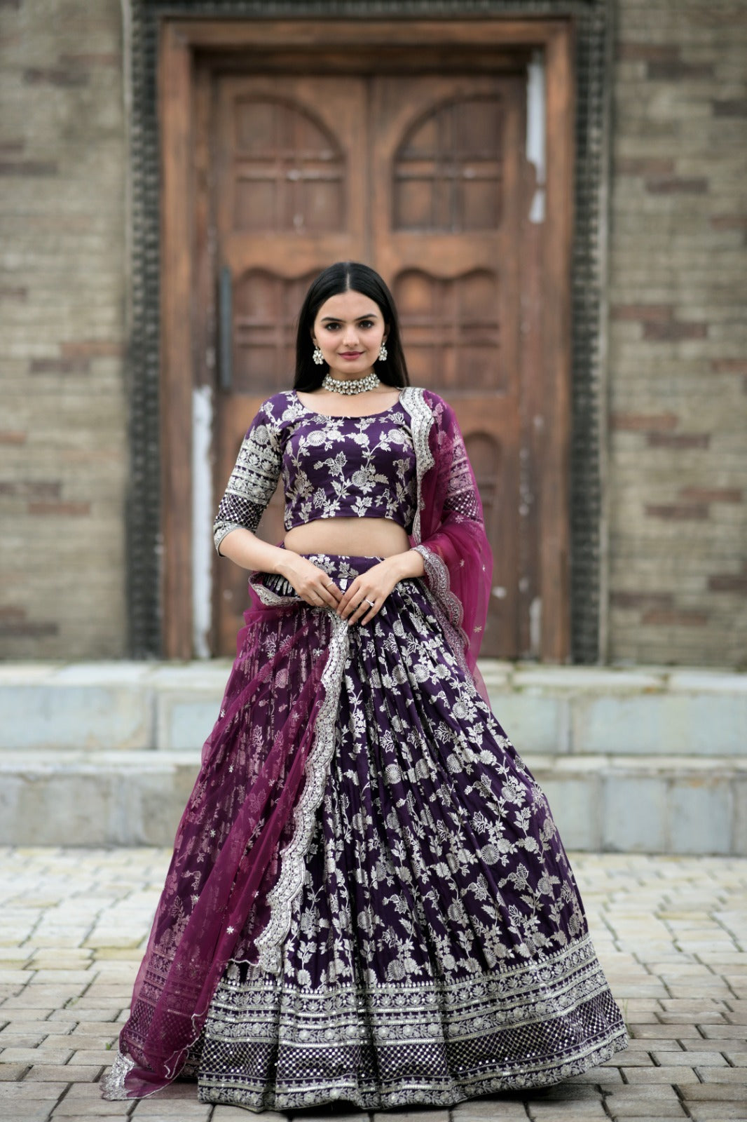 Adorable Wine Color Soft Net Base Lehenga With Mirror Work