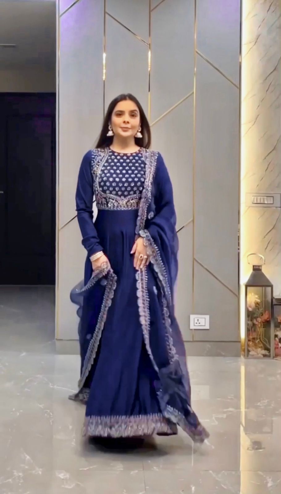 Wonderful Embroidery Work Navy Blue  Color Anarkali Gown