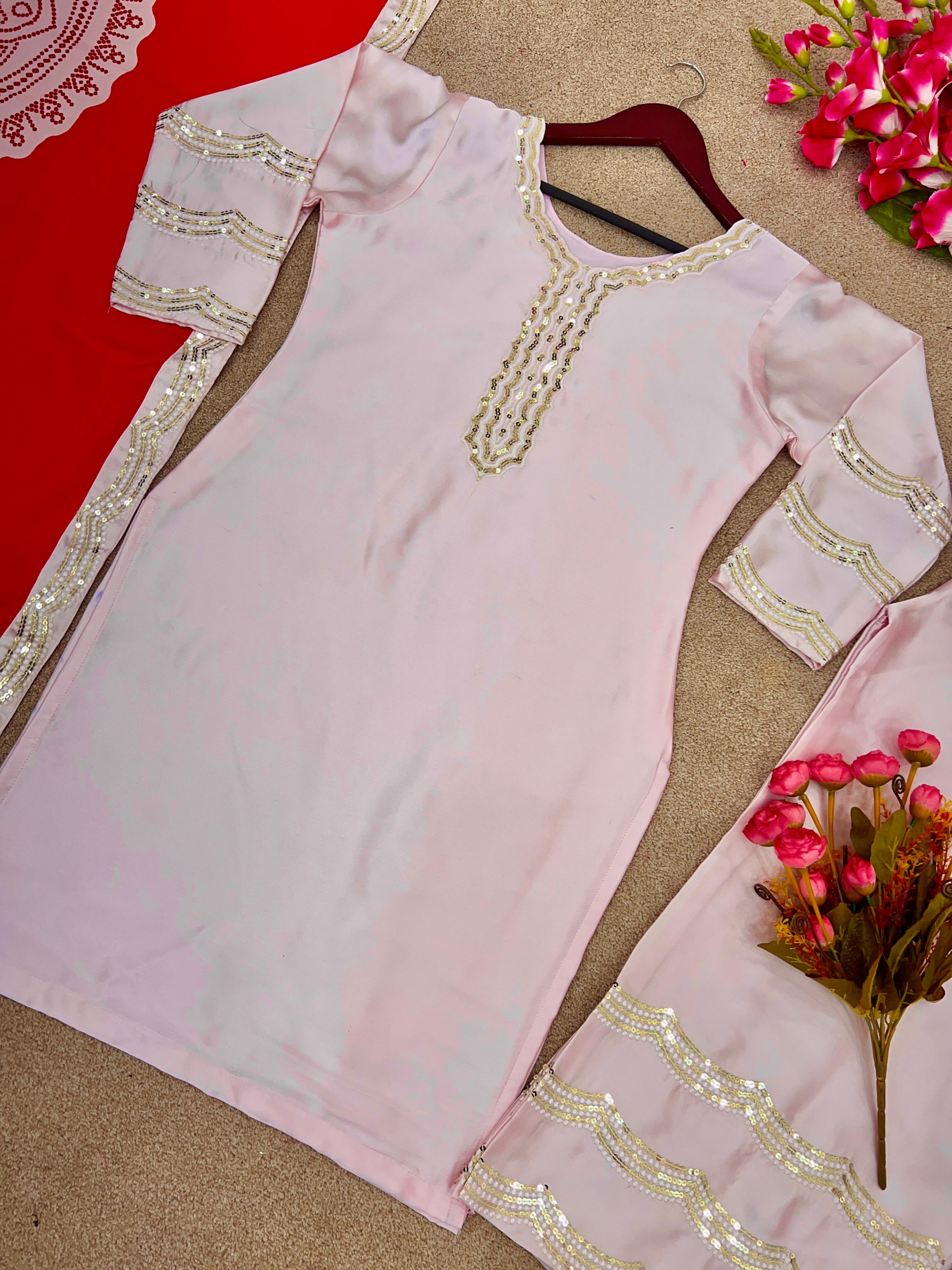 Celebrity Style Wear Sequence Work Light Pink Salwar Suit
