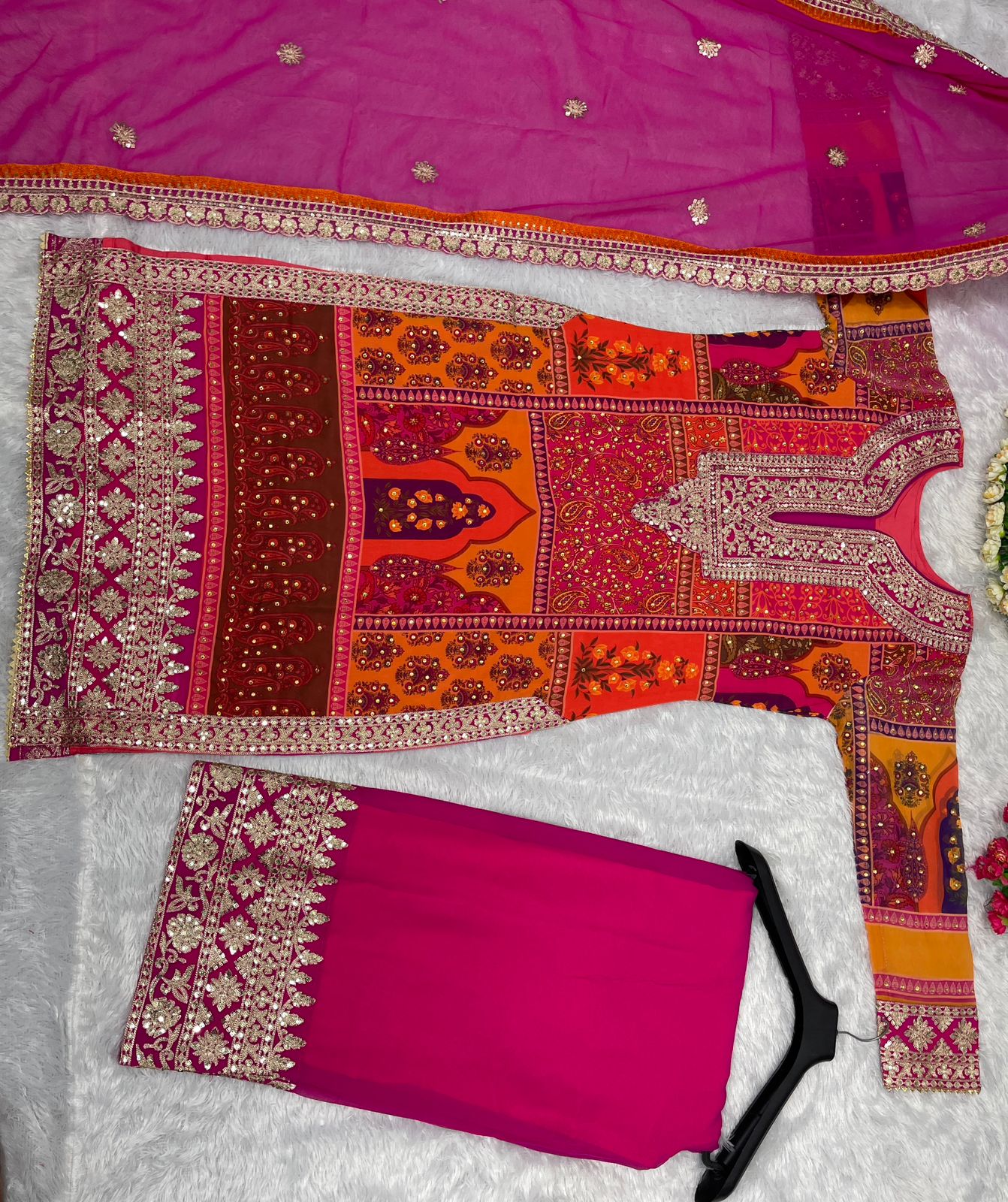 Fantastic Multi Design Pattern Pink Color Sharara Suit