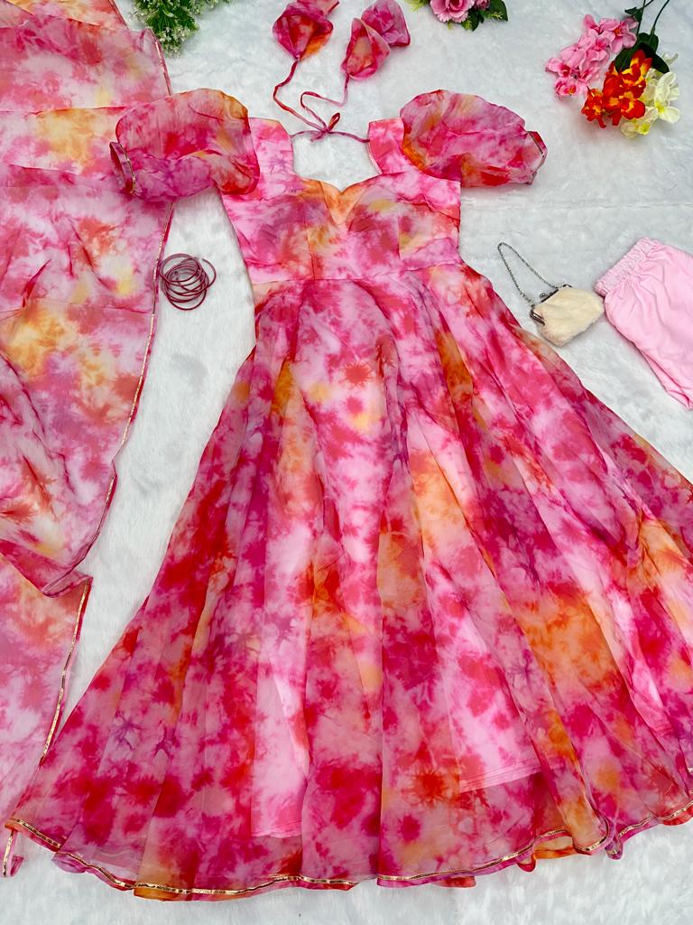 Amazing Multi Color Organza Anarkali Gown