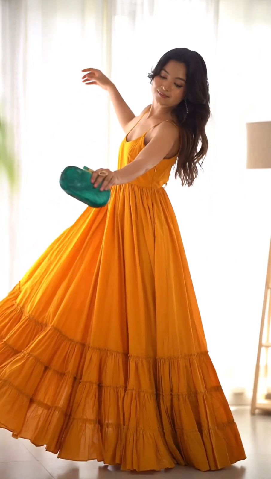 Buy Mustard Color Shaded Georgette Fabric Party Wear Gown