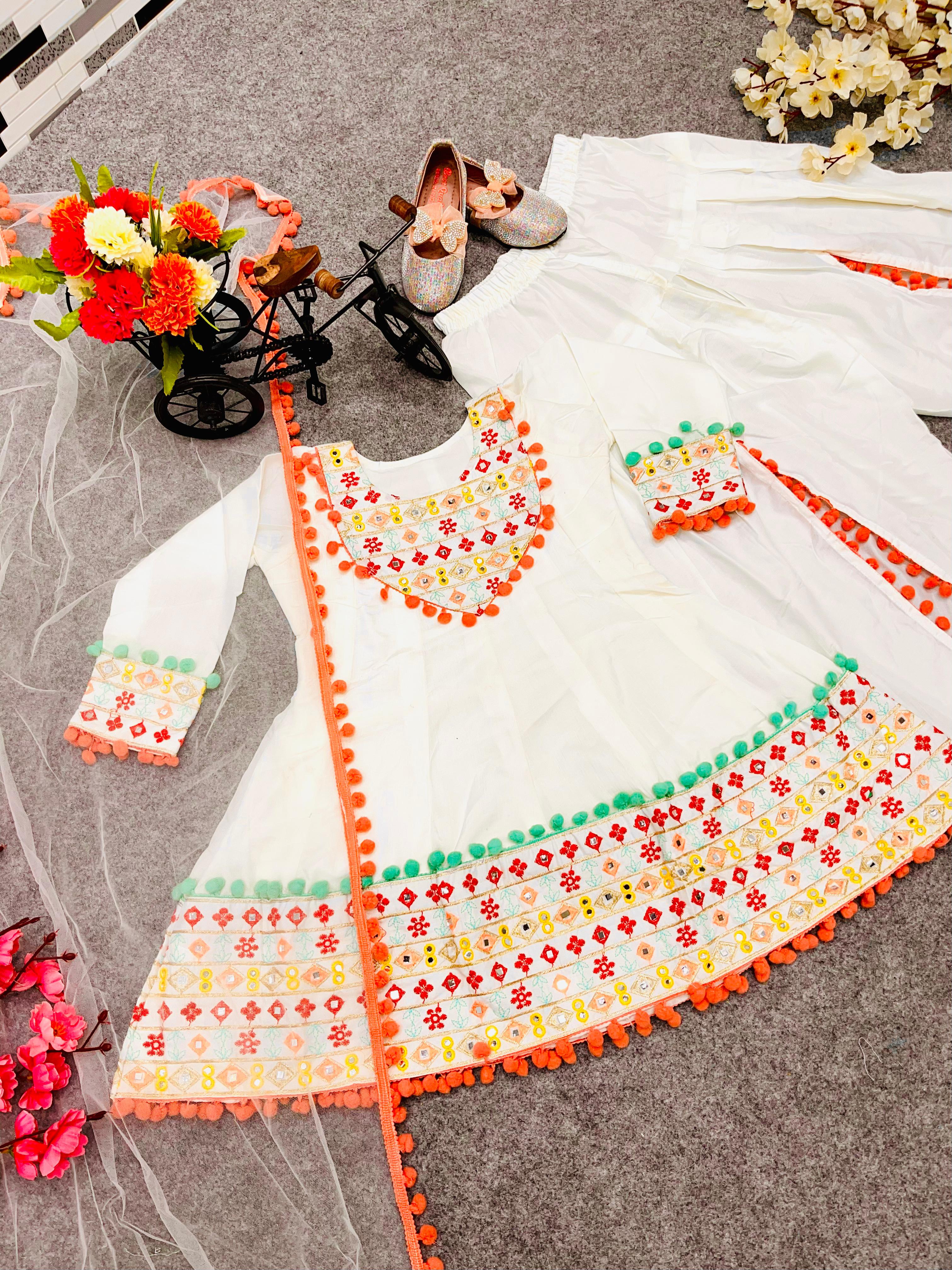 Glamourous White Color Embroidery Work Kid's Dhoti Suit