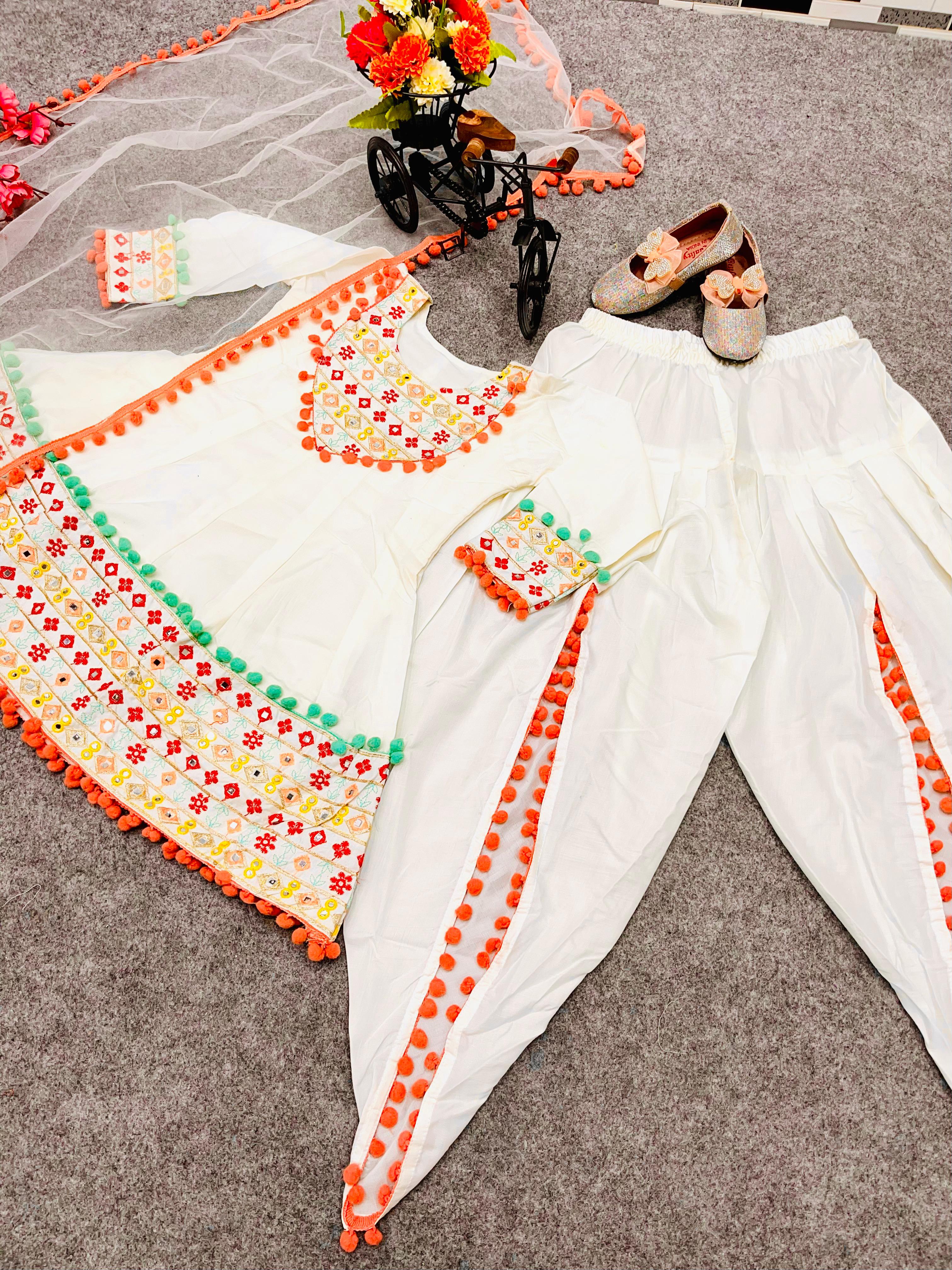 Glamourous White Color Embroidery Work Kid's Dhoti Suit