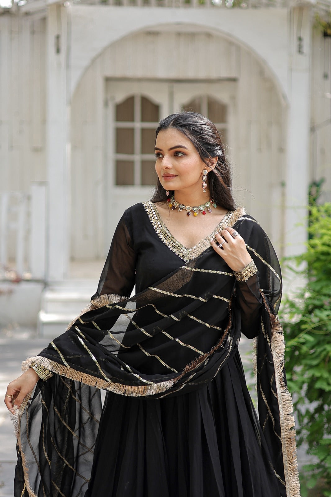 Captivating Black Color Gown With Ravishing Dupatta