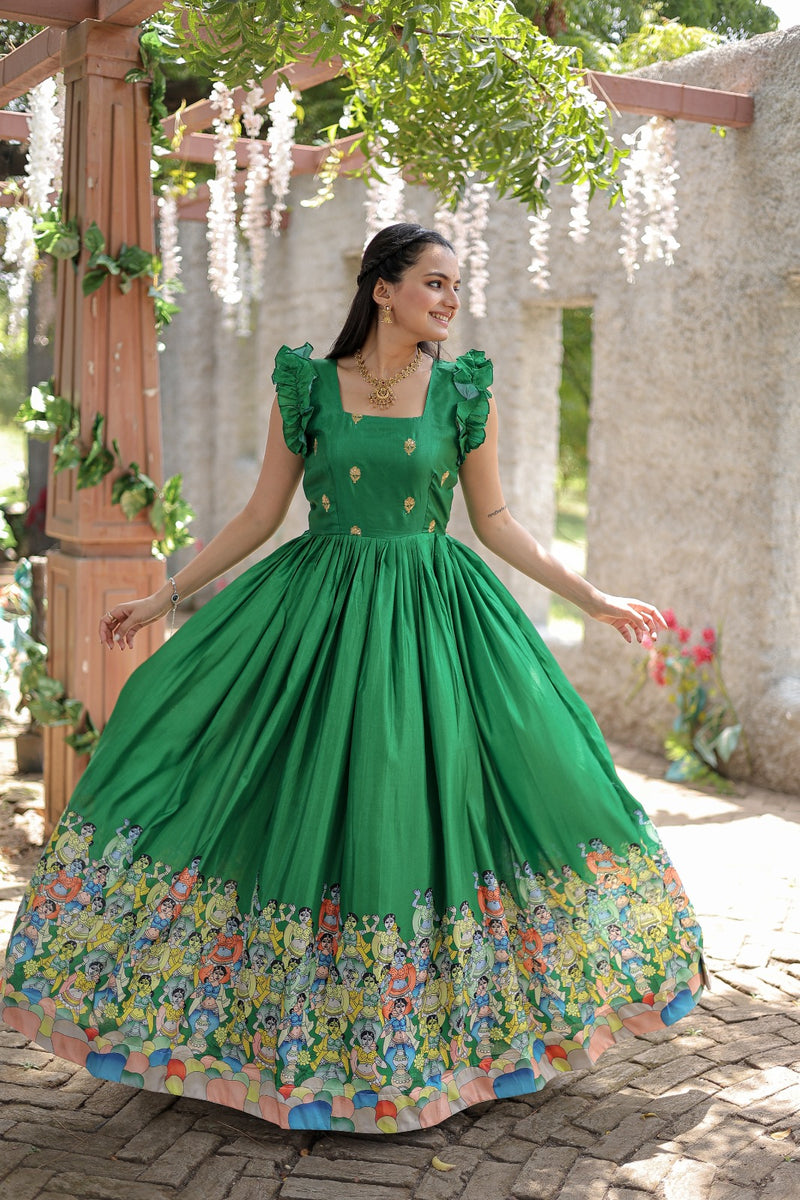 Kurybia Tafeta Chattin Ladies Green Color Party Wear Dress at Rs 1050 in  Surat