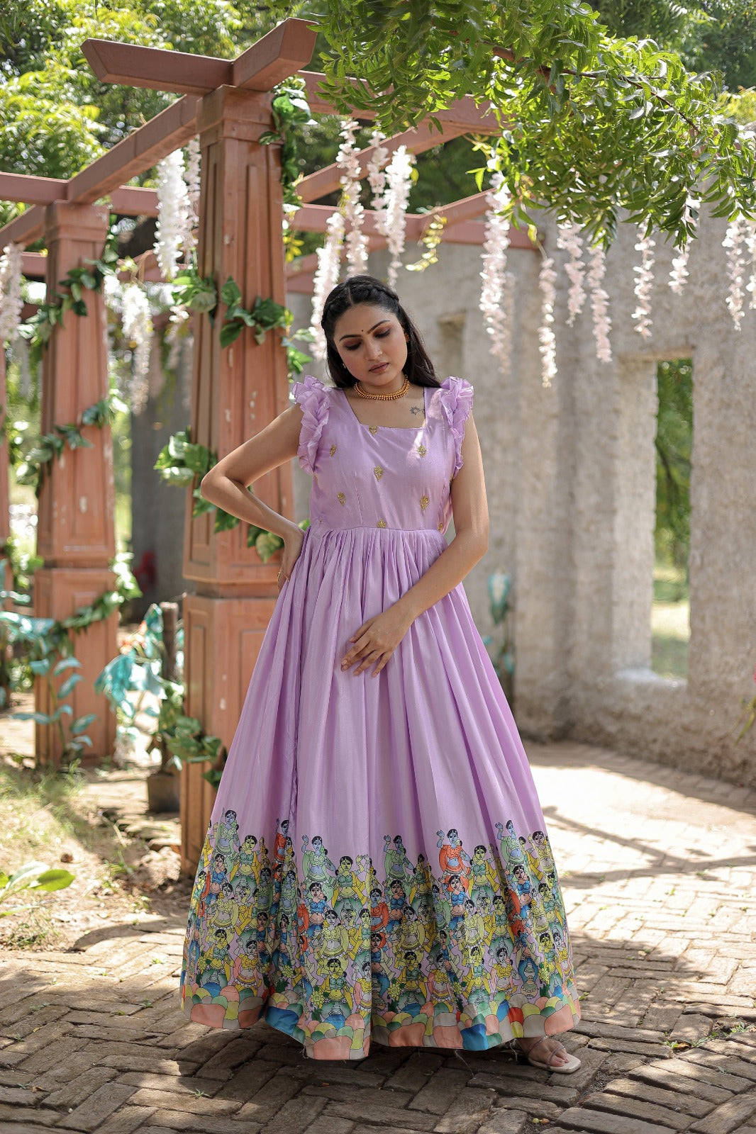 Exclusive Rich Designer Print Lavender Color Gown