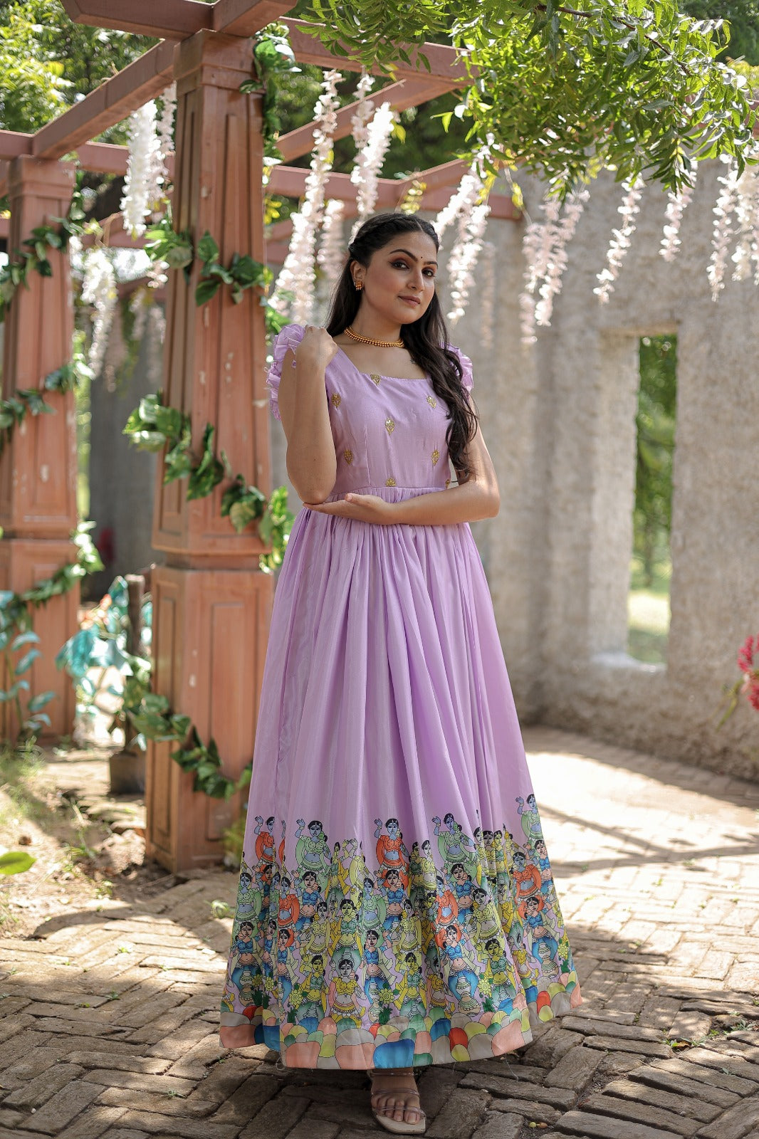 Exclusive Rich Designer Print Lavender Color Gown