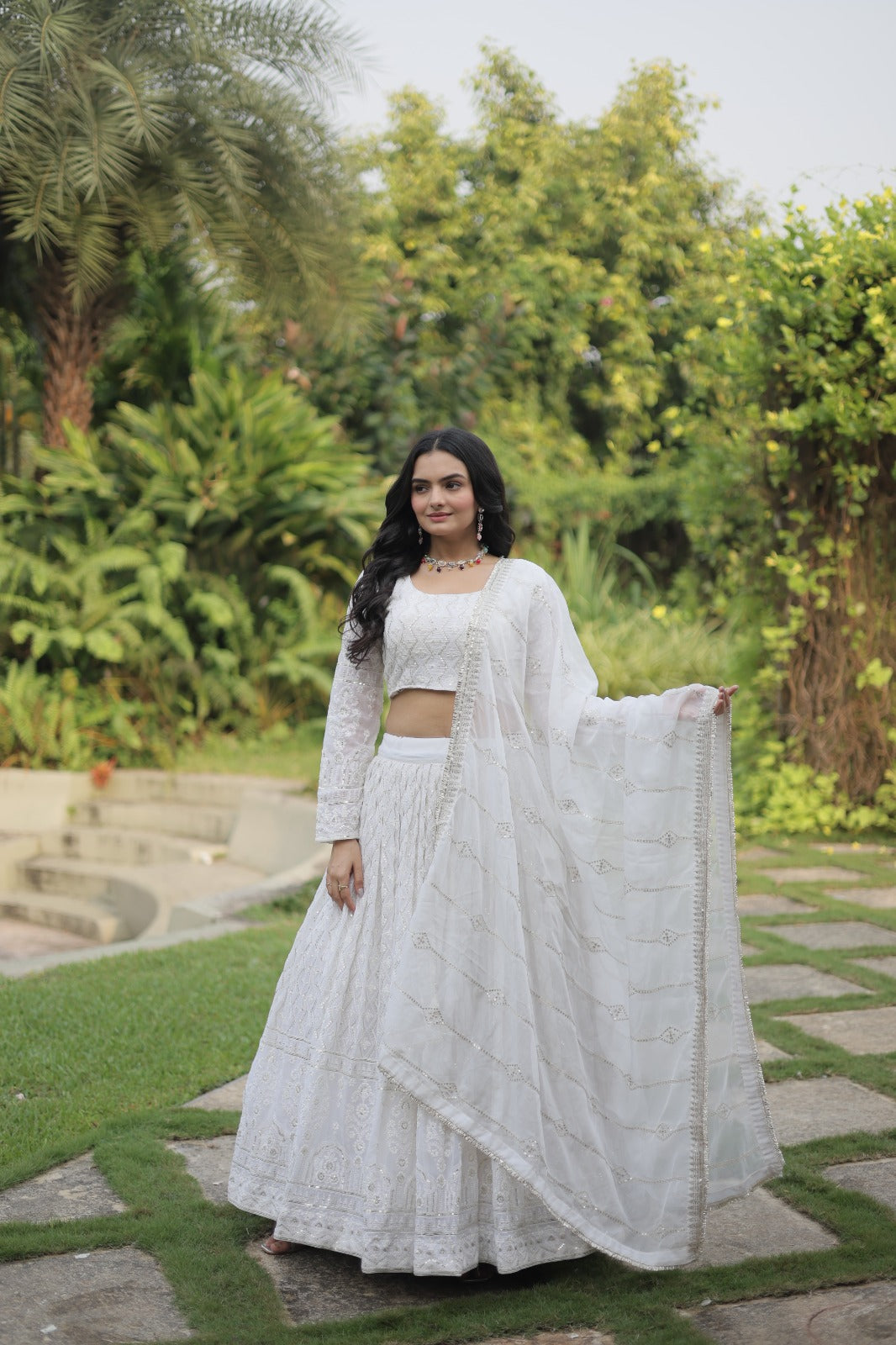 Green White Embroidered Lehenga Choli Indian Wedding Wear Lengha valentine  Gift | eBay