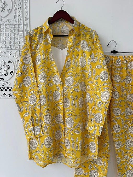 Stylish Digital Print Yellow Color Shirt With Pant Cord Set