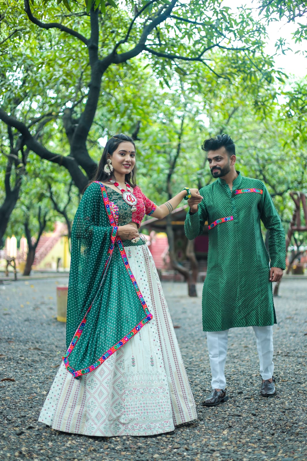 Buy Rangpur Red Lehenga Set With Green Banarasi Dupatta online