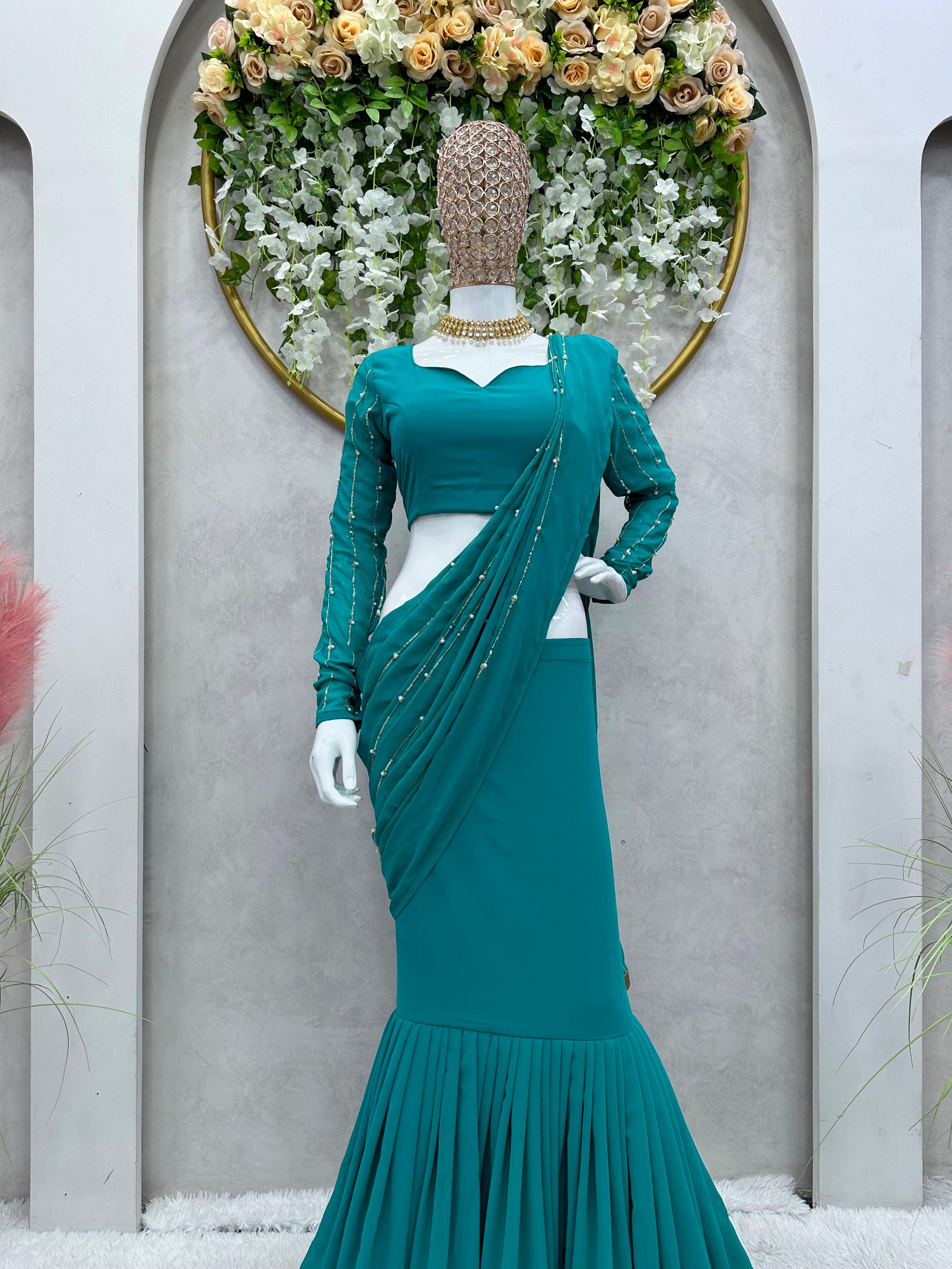 Pakistani Green Lehenga Saree In Georgette at Rs 2999.00 | लहंगा साड़ी -  Shivam E-Commerce, Surat | ID: 2850536606491