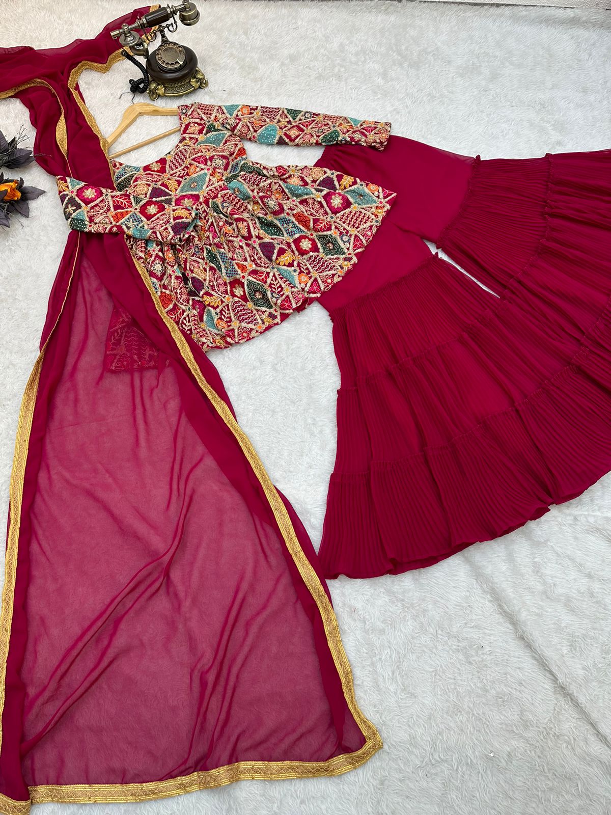 Pink Color With Beautiful Work Kids Sharara Suit