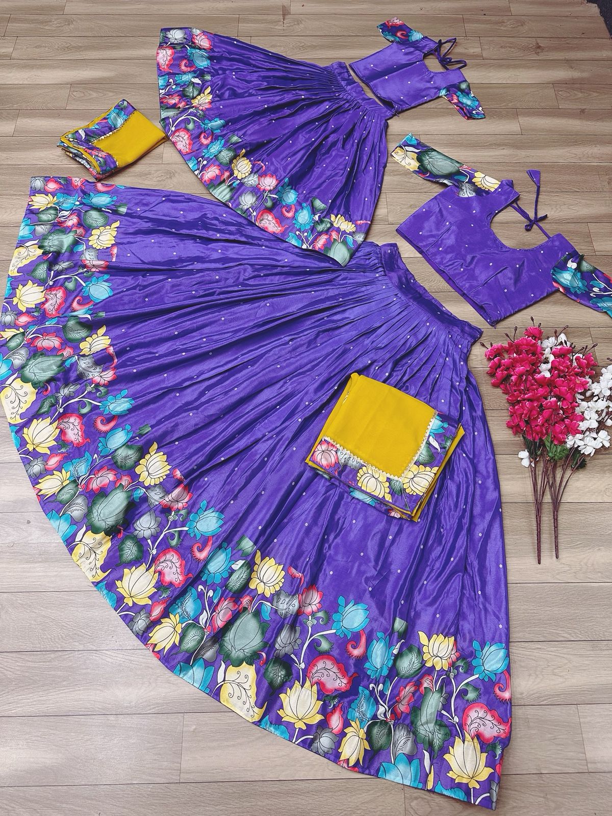 Mother And Daughter Matching Purple Color Function Wear Lehenga Choli