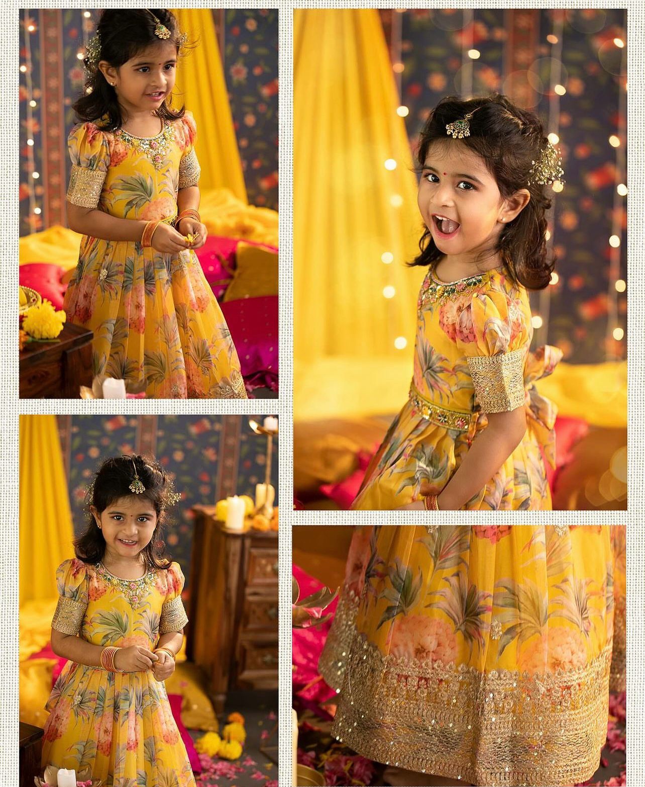 Good Looking Digital Print Work Yellow Color Baby Girl Gown