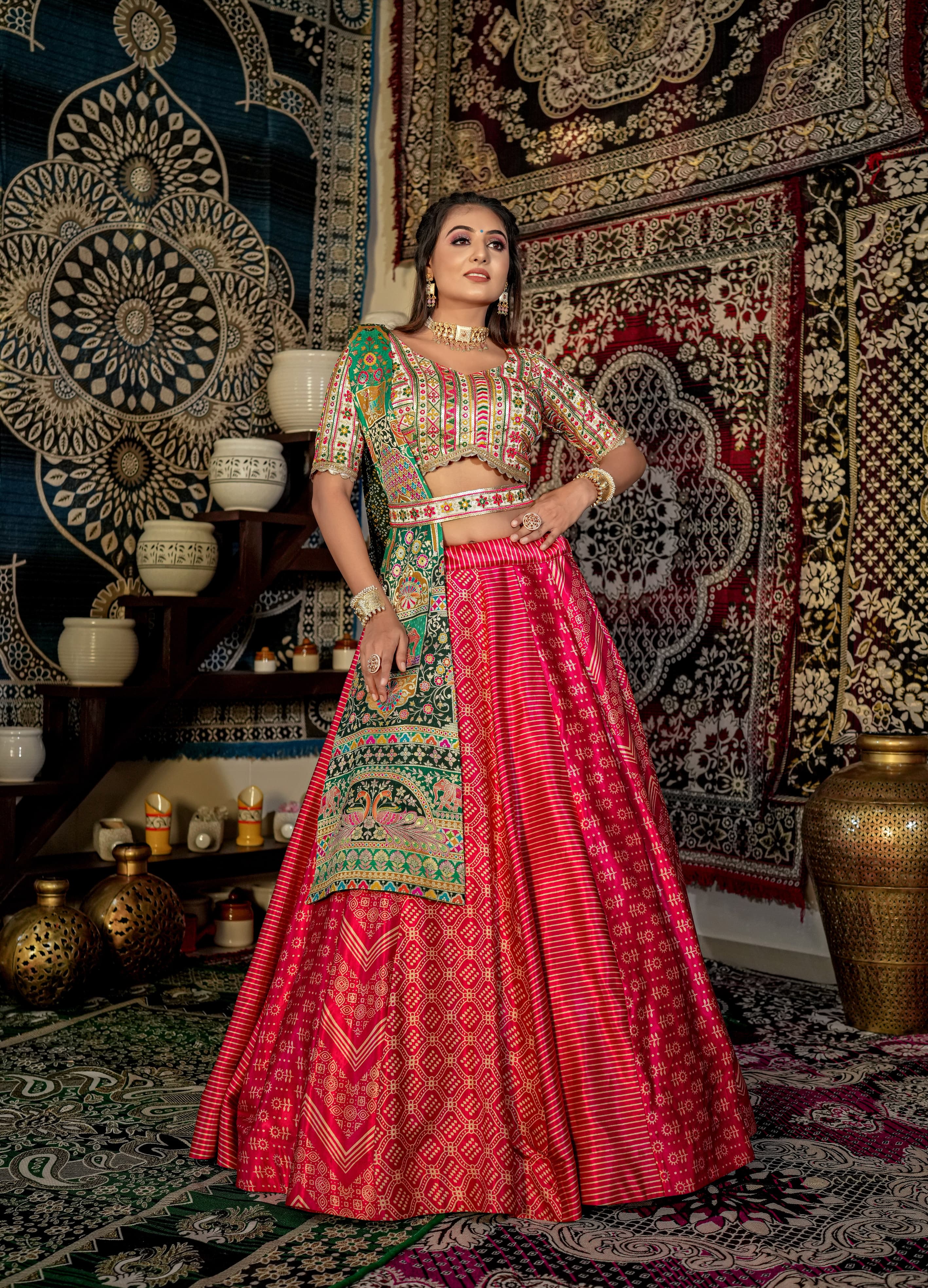 Buy Navratri Couple Special Lehenga Choli With Printed Butter Silk Material  and Glued Mirror Work. Express Shipping for Garba UK, US, Canada Online in  India - Etsy