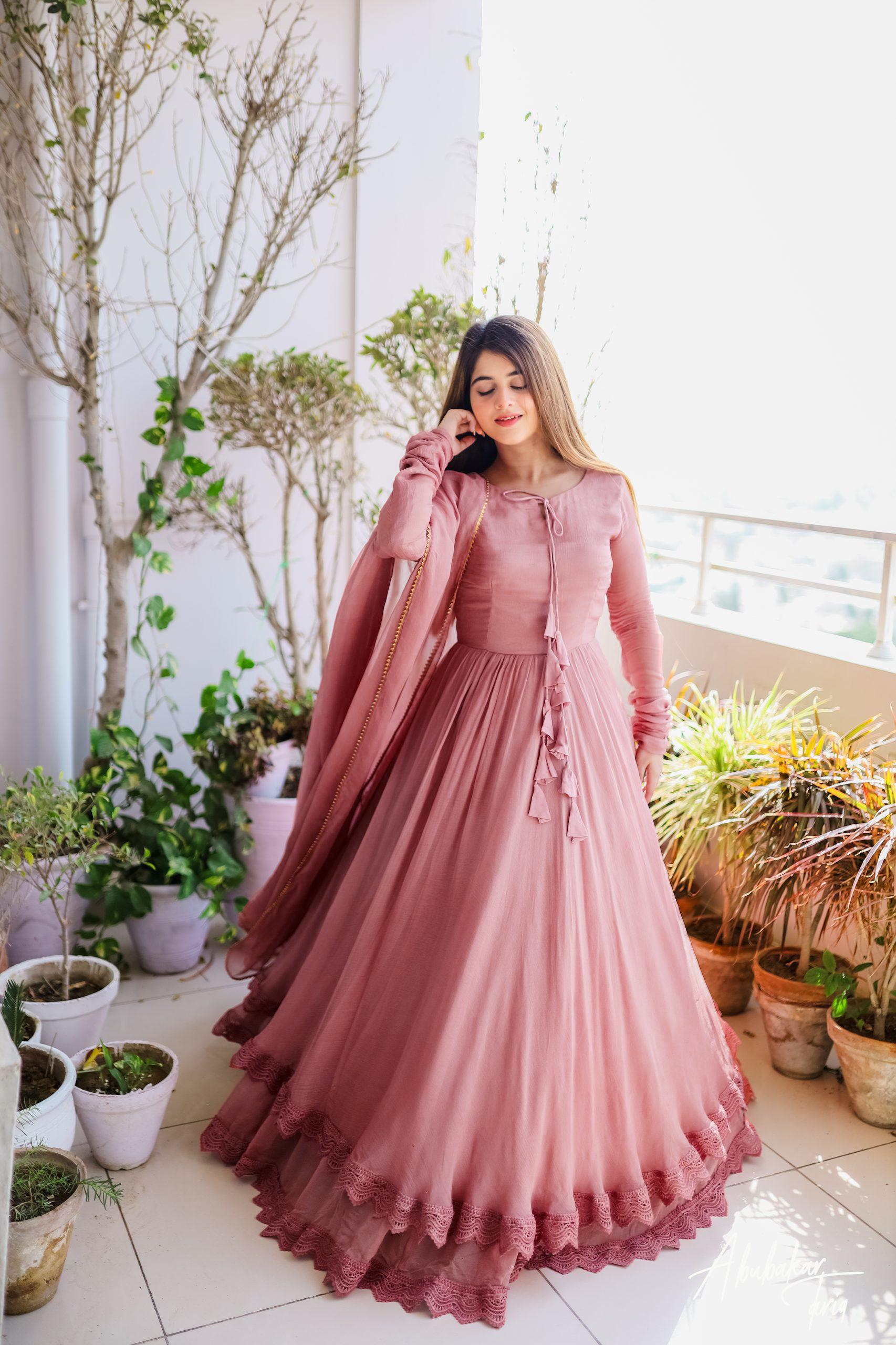 Designer Pink Color Long Gown With Printed & Embroidery Work – Cygnus  Fashion