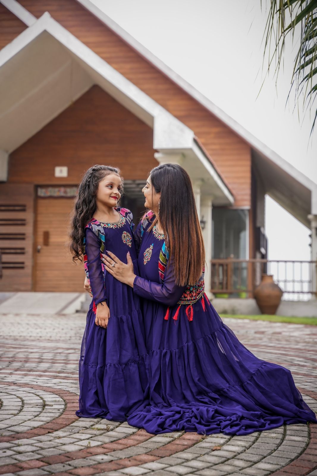 Blue Matching Gown Flare Dress With Koti Mother Daughter